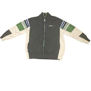 Vintage Phat Farm Men’s Zip Up Long Sleeve Sweater Cream Gray Green Blue Size XL